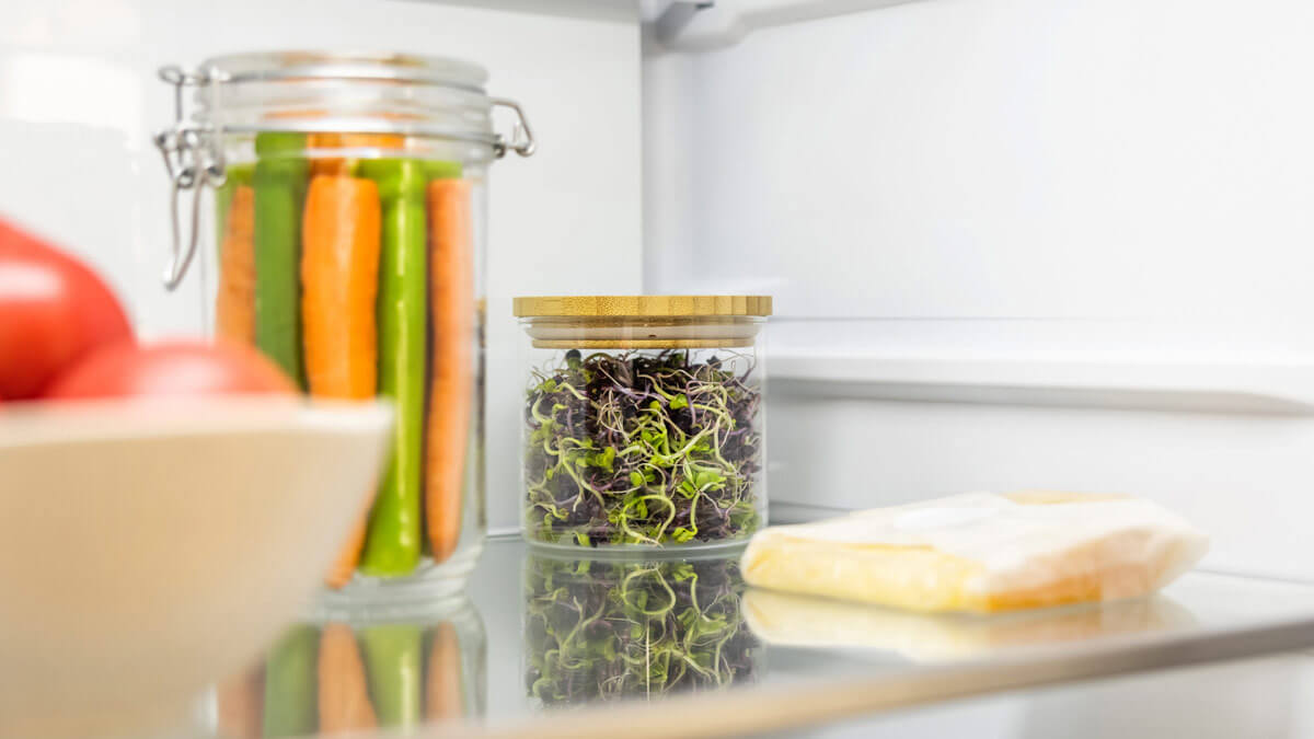 Inside the fridge showing Bright interior lighting